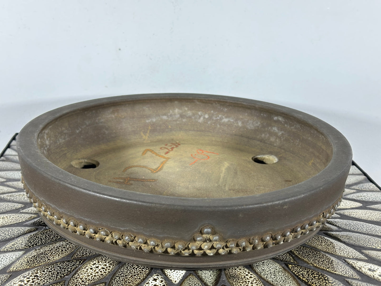 Preowned Japanese Tokoname Round Bonsai Pot Ritukadou - 12” By 2.5”