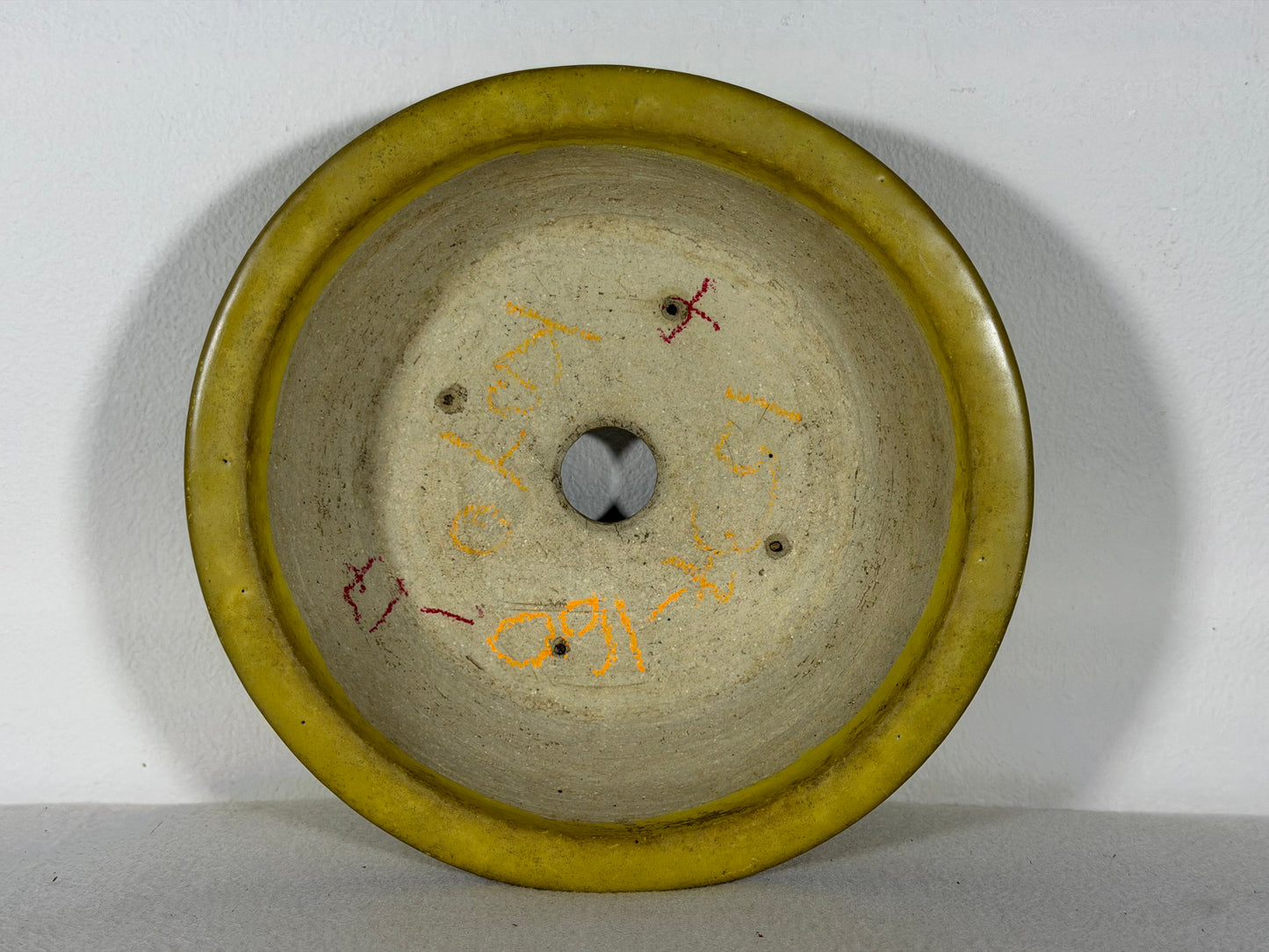 Preowned Japanese Tokoname Glazed Round Bonsai Pot Aiba Koyo - 7.5” By 2 1/8”