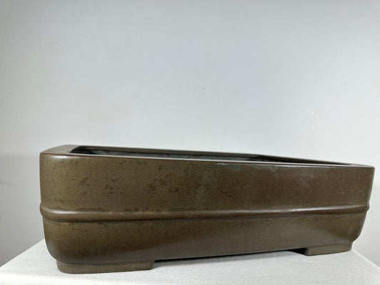 Preowned Japanese Tokoname Unglazed Rectangular Bonsai Pot Eiraku - 17” By 12.75”