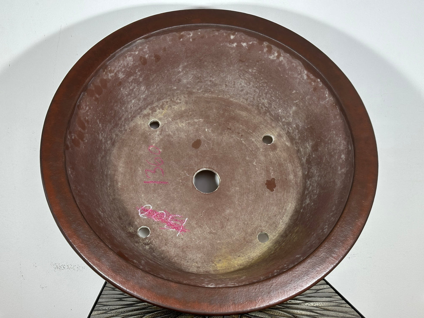 Preowned Japanese Tokoname Unglazed Round Bonsai Pot Yamaaki - 22” By 7.5”