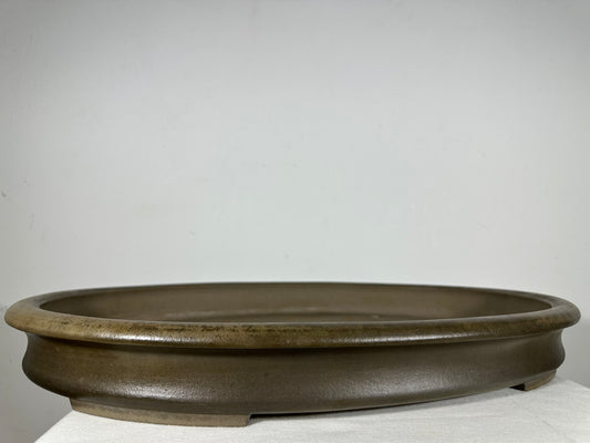 Preowned Japanese Tokoname Unglazed Oval Shallow Bonsai Pot Seizan - 23.25” By 17”