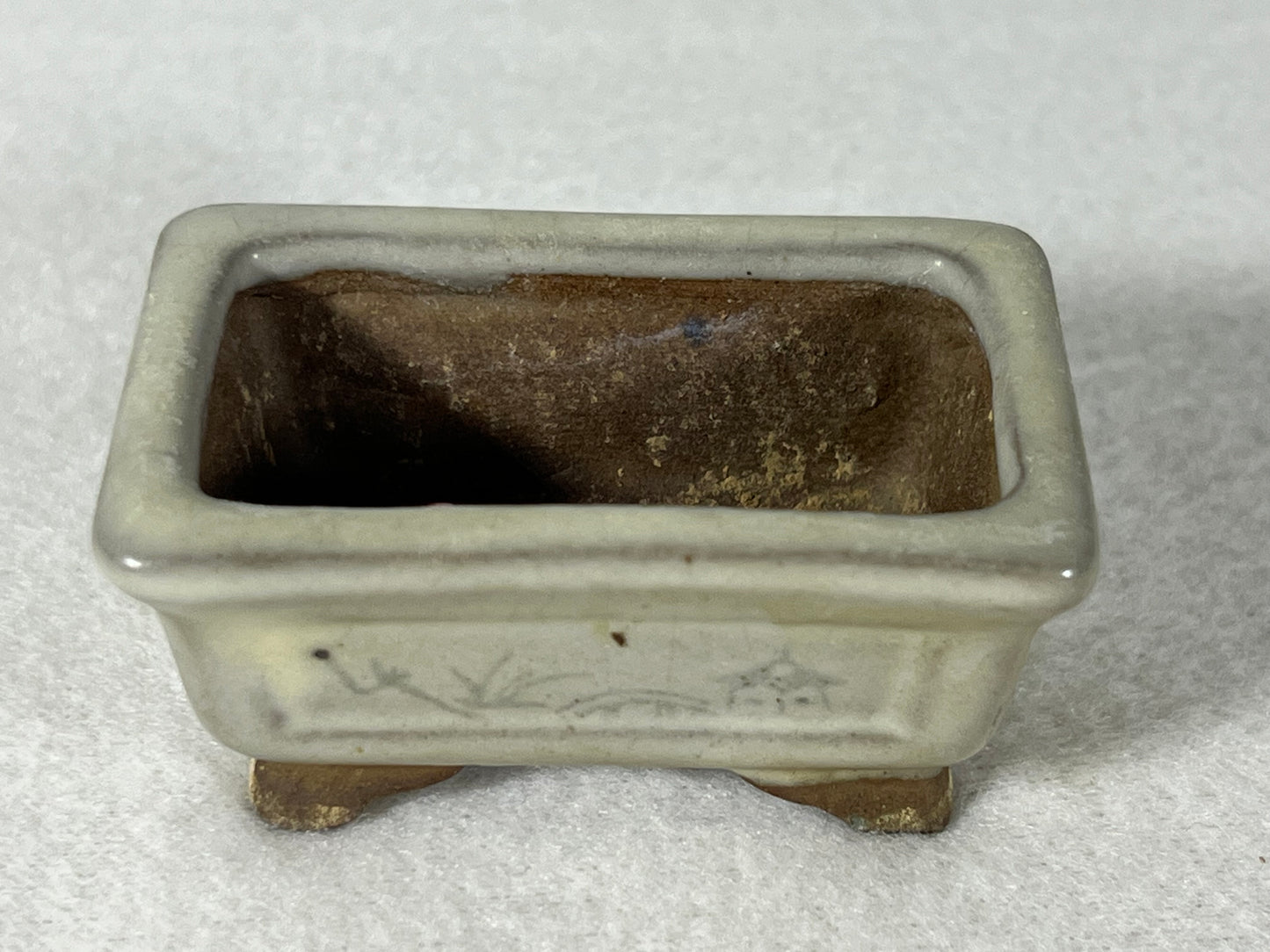 Preowned Japanese Tokoname Rectangular Bonsai Pot Tosui - 2.25” By 1.75”