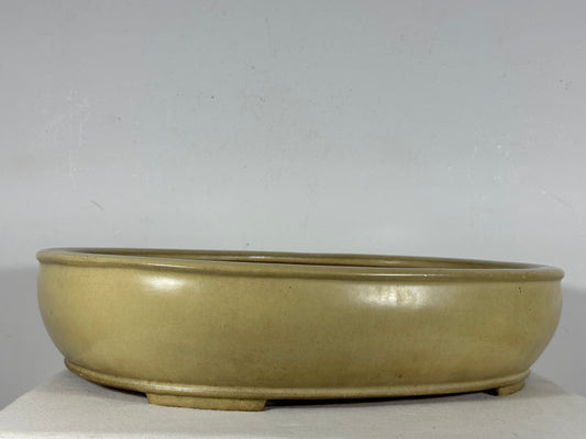 Preowned Vintage Japanese Tokoname Glazed Oval Bonsai Pot Reiho - 17.5” By 14.25”
