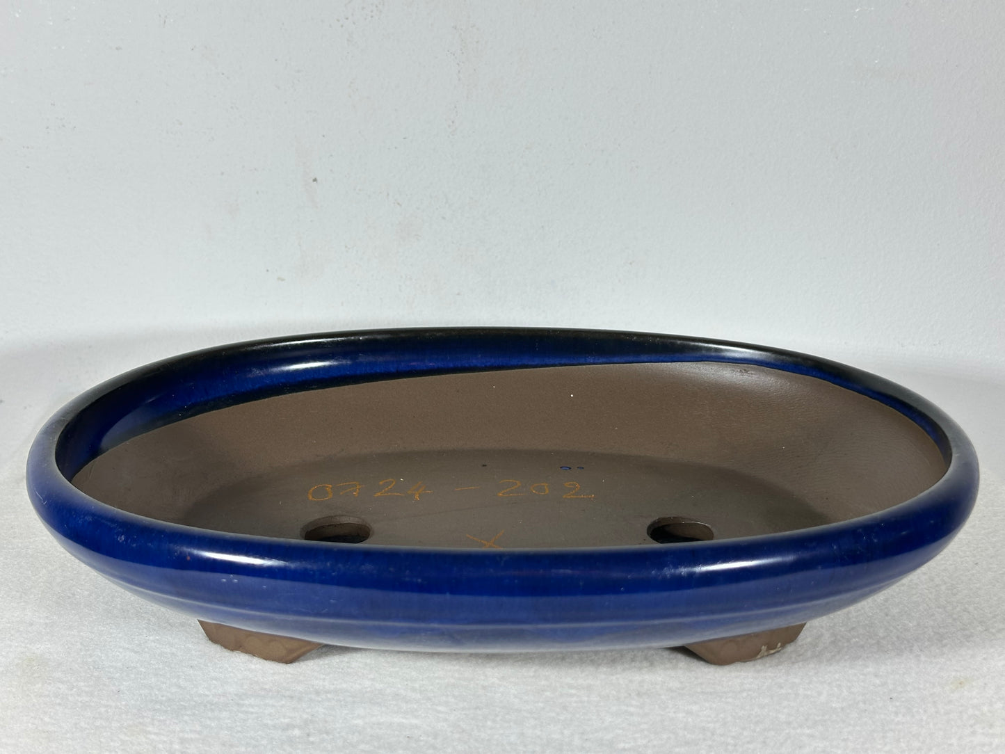 Preowned Japanese Tokoname Glazed Oval Shallow Bonsai Pot - 13.25” By 9”