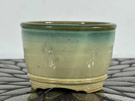 New Japanese Tokoname Round Glazed Bonsai Pot Katu - 4 1/8” By 2.75”