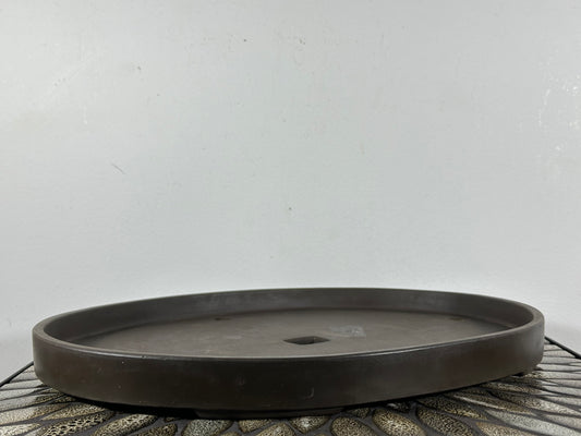 Preowned Japanese Tokoname Unglazed Shallow Oval Bonsai Pot has Stamp - 15.25” By 11.5”
