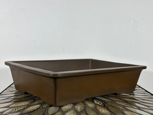 Preowned Japanese Tokoname Unglazed Rectangular Bonsai Pot Sankyou - 3 1/8” By 9 3/8”