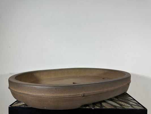 Preowned Japanese Tokoname Unglazed Oval Bonsai Pot Seibun - 22” By 17.75”