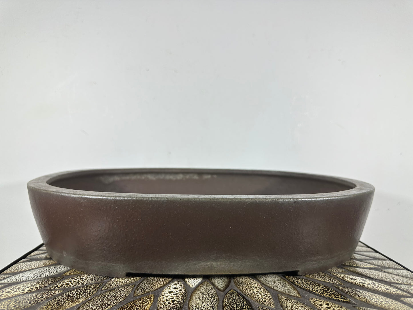 Preowned Japanese Tokoname Unglazed Oval Bonsai Pot Yamaaki - 16.75” By 13.25”