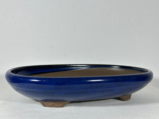Preowned Japanese Tokoname Glazed Oval Shallow Bonsai Pot - 13.25” By 9”