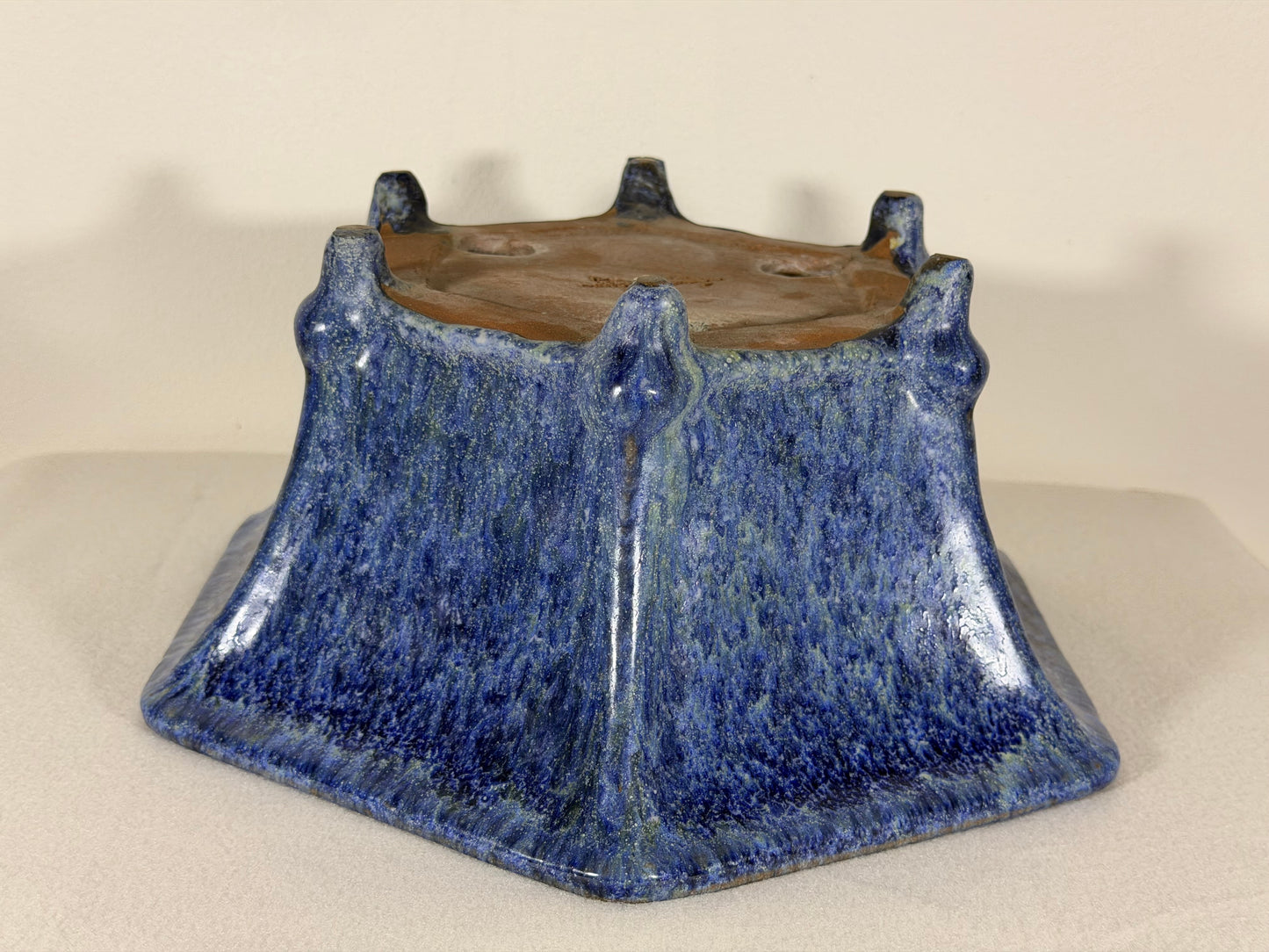 Preowned Japanese Tokoname Glazed Hexagon Shape Bonsai Pot Syuho - 11” By 9.75”