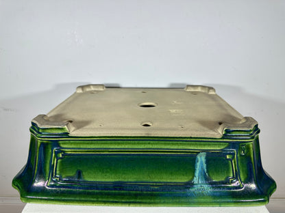 New Japanese Tokoname Glazed Rectangular Bonsai Pot Mazan Terahata - 20.25” By 17”