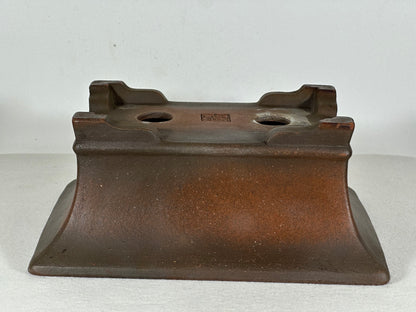 Preowned Japanese Tokoname Rectangular Bonsai Pot Zennigou - 9.75” By 7.25”