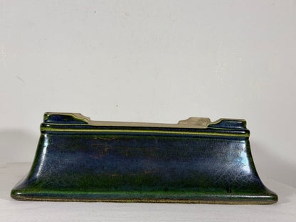 New Japanese Tokoname Glazed Rectangular Bonsai Pot Mazan Terahata - 11” By 9.5”