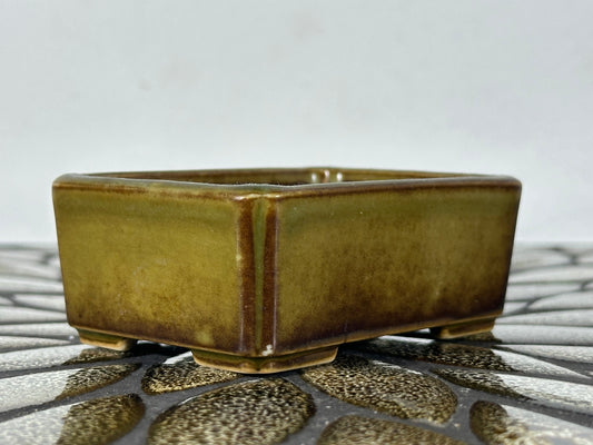 Preowned Vintage Japanese Tokoname Glazed Rectangular Bonsai Pot Jyuetu - 3 3/8” By 2.25”