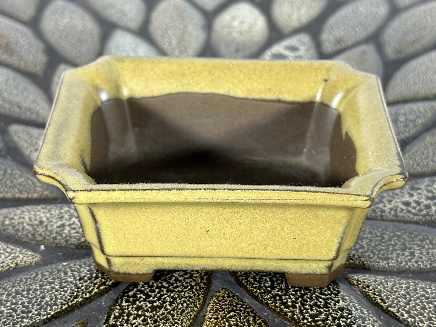 Preowned Japanese Tokoname Glazed Rectangular Bonsai Pot - 3.75” By 3”