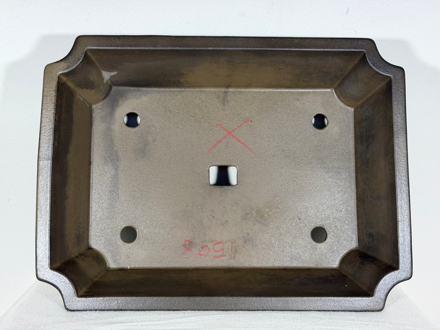 Preowned Japanese Tokoname Unglazed Rectangular Bonsai Pot has Stamps - 15.5” By 11.5”