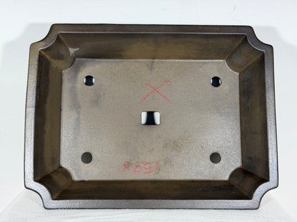 Preowned Japanese Tokoname Unglazed Rectangular Bonsai Pot has Stamps - 15.5” By 11.5”
