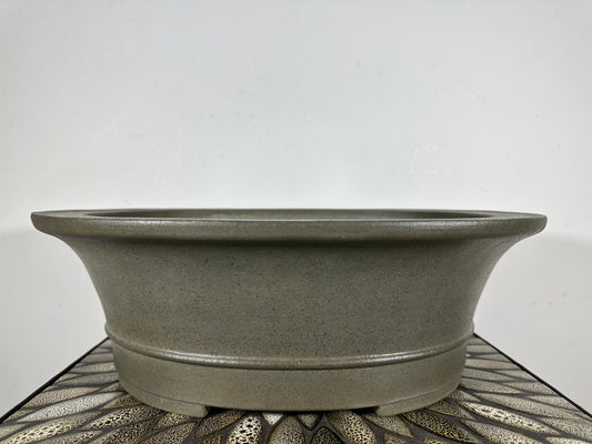 Preowned Japanese Tokoname Unglazed Oval Bonsai Pot Seizan - 16.25” By 14”