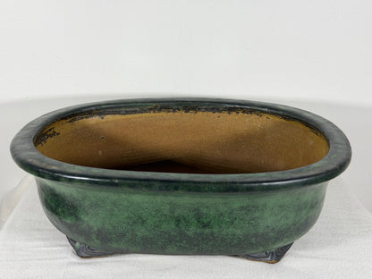 Preowned Japanese Tokoname Glazed Oval Bonsai Pot Syuhou Yoshimura - 13.75” By 10.75”