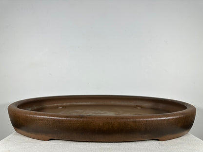 Preowned Japanese Tokoname Unglazed Oval Shallow Bonsai Pot Seizan - 20.5” By 14.25”