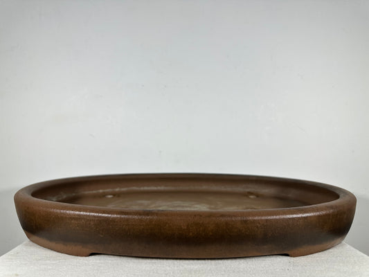 Preowned Japanese Tokoname Unglazed Oval Shallow Bonsai Pot Seizan - 20.5” By 14.25”