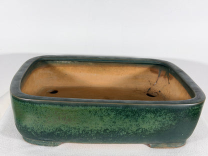 Preowned Japanese Tokoname Glazed Rectangular Bonsai Pot Syuhou Yoshimura - 13.75” By 10.5”