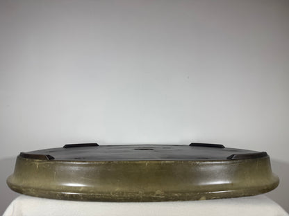 Preowned Japanese Tokoname Glazed Shallow Oval Bonsai Pot Hatutori -  24.5” x 18” x 2.75”