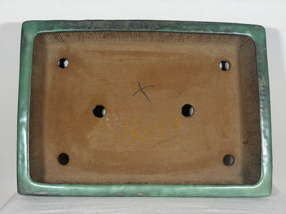 Preowned Japanese Tokoname Glazed Rectangular Bonsai Pot Syuhou - 15.25” By 11”