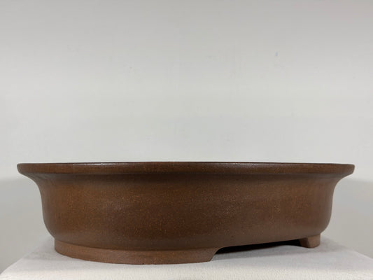 Preowned Japanese Tokoname Unglazed Oval Bonsai Pot Seizan - 18.75” By 15”