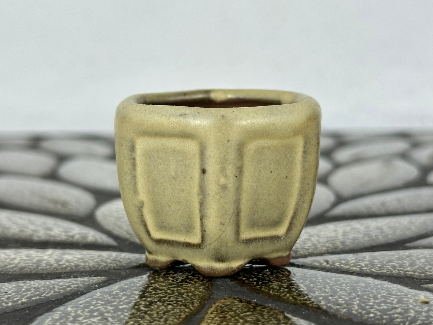 Preowned Japanese Tokoname Glazed Hexagon Bonsai Pot - 1 5/8” By 1.25”