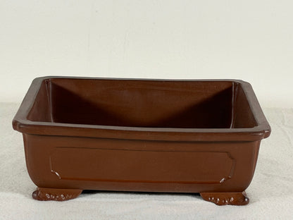 Preowned Japanese Tokoname Unglazed Rectangular Bonsai Pot with Stamp - 7.75” By 6.25”