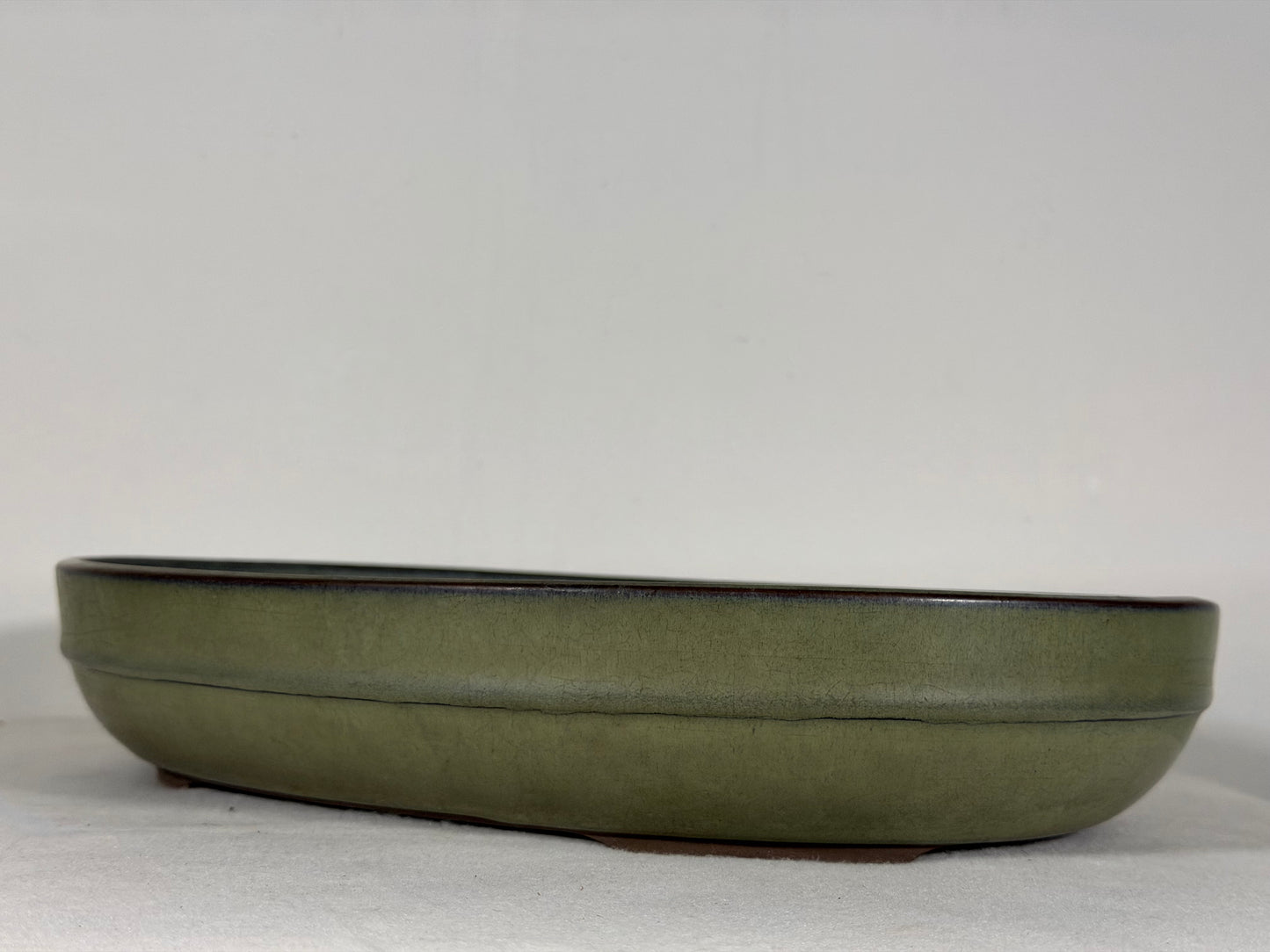 Preowned Japanese Tokoname Glazed Oval Bonsai Pot has Patina - 13” By 10.25”
