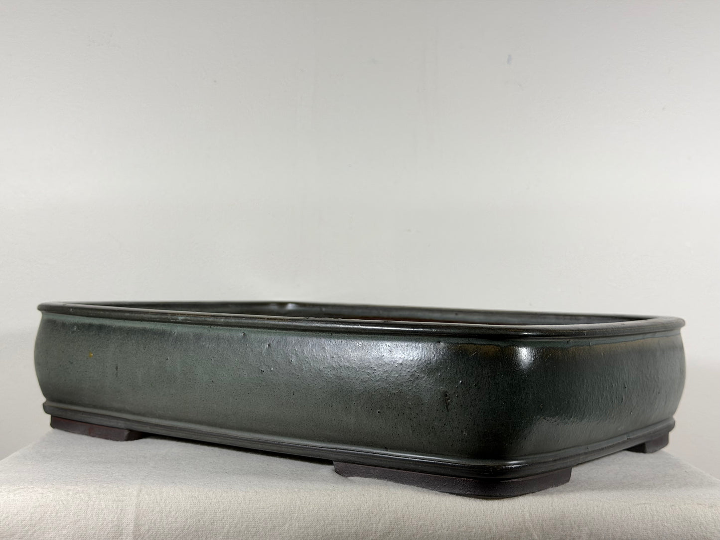 Preowned Japanese Tokoname Glazed Rectangular Bonsai Pot Shizan - 16.25” By 12.25”