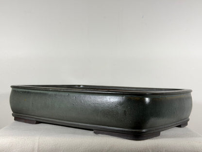 Preowned Japanese Tokoname Glazed Rectangular Bonsai Pot Shizan - 16.25” By 12.25”