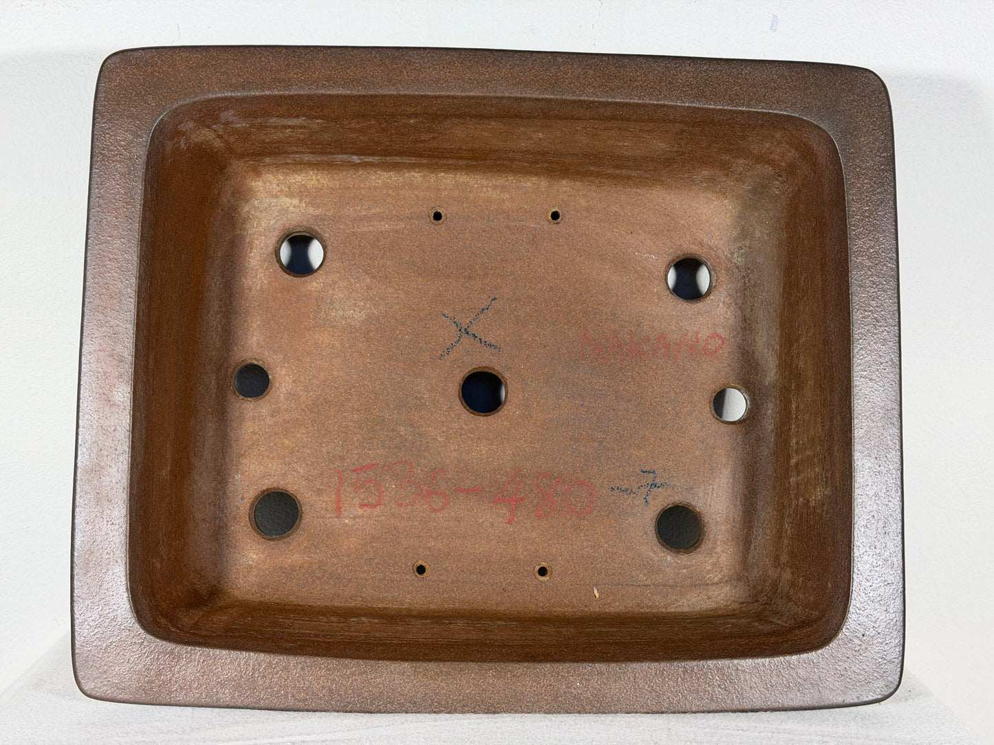 Preowned Japanese Tokoname Unglazed Rectangular Bonsai Pot Yuuji Nakano - 14.5” By 11.75”