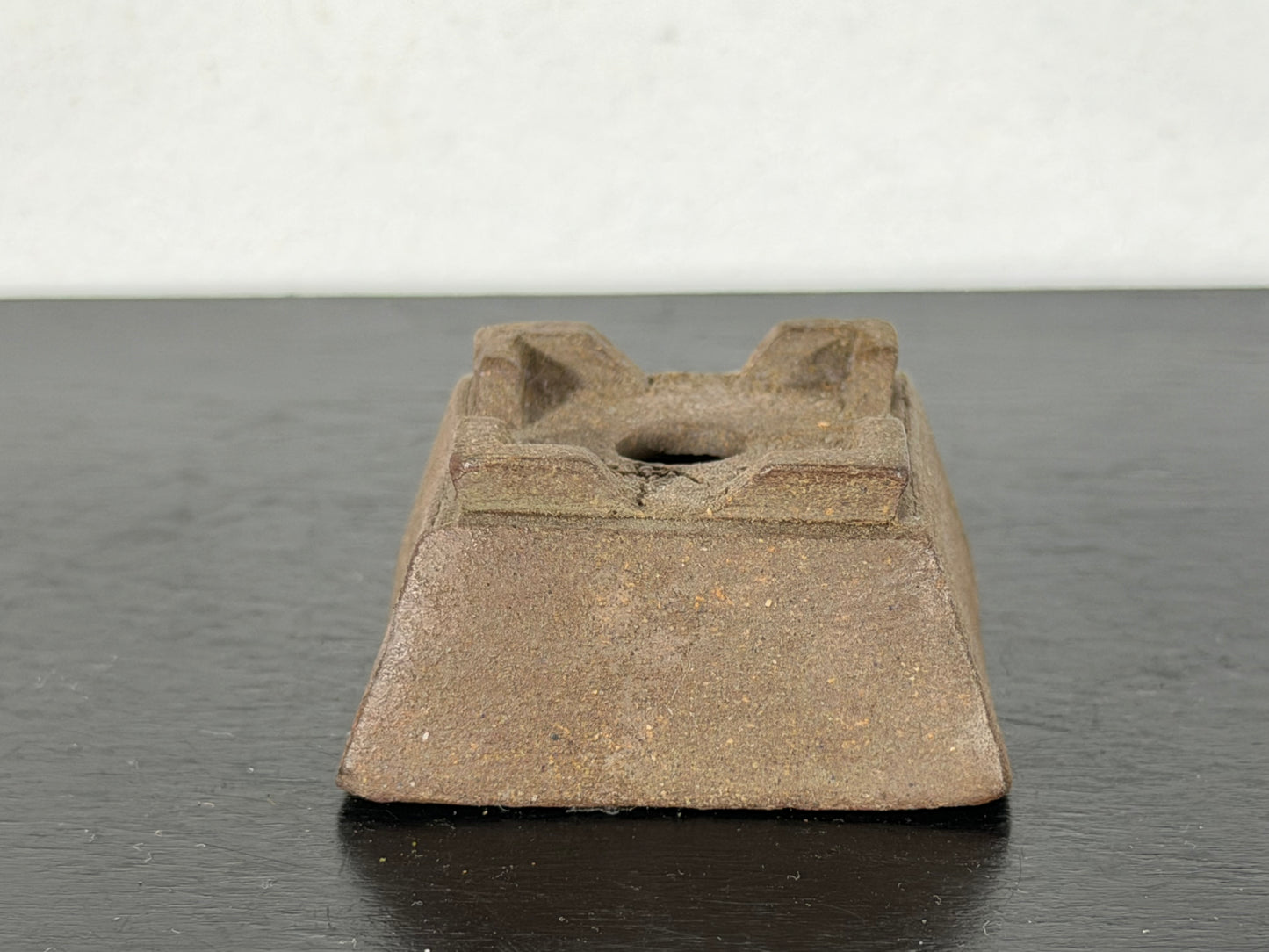 Preowned Japanese Tokoname Unglazed Square Bonsai Pot With Stamp - 1 5/8” By 0.75”