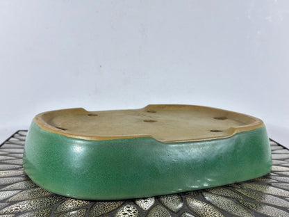 Preowned Japanese Tokoname Glazed Rectangular Bonsai Pot Yamafusa - 11.25” By 8.5”