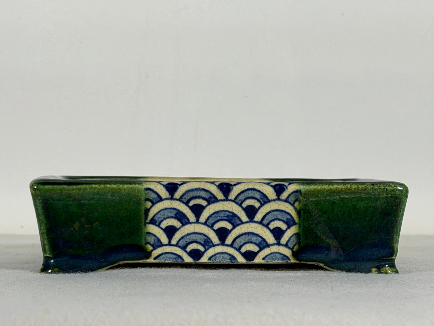 Preowned Japanese Tokoname Glazed Rectangular Bonsai Pot Satomi - 6.25” By 4.5”