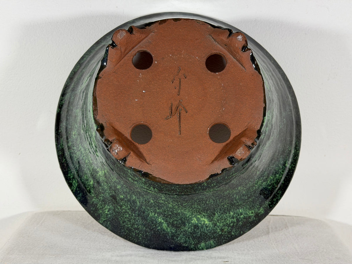New Japanese Tokoname Glazed Round Bonsai Pot Syuhou Yoshimura - 13.5” By 5.75”