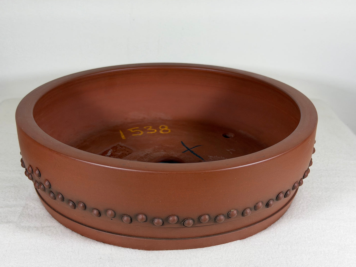 Preowned Japanese Tokoname Unglazed Drum Style Bonsai Pot Itutouen - 10.25” By 2 7/8”