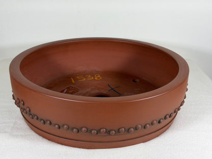 Preowned Japanese Tokoname Unglazed Drum Style Bonsai Pot Itutouen - 10.25” By 2 7/8”
