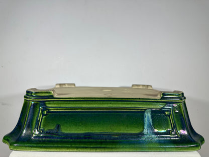 New Japanese Tokoname Glazed Rectangular Bonsai Pot Mazan Terahata - 20.25” By 17”