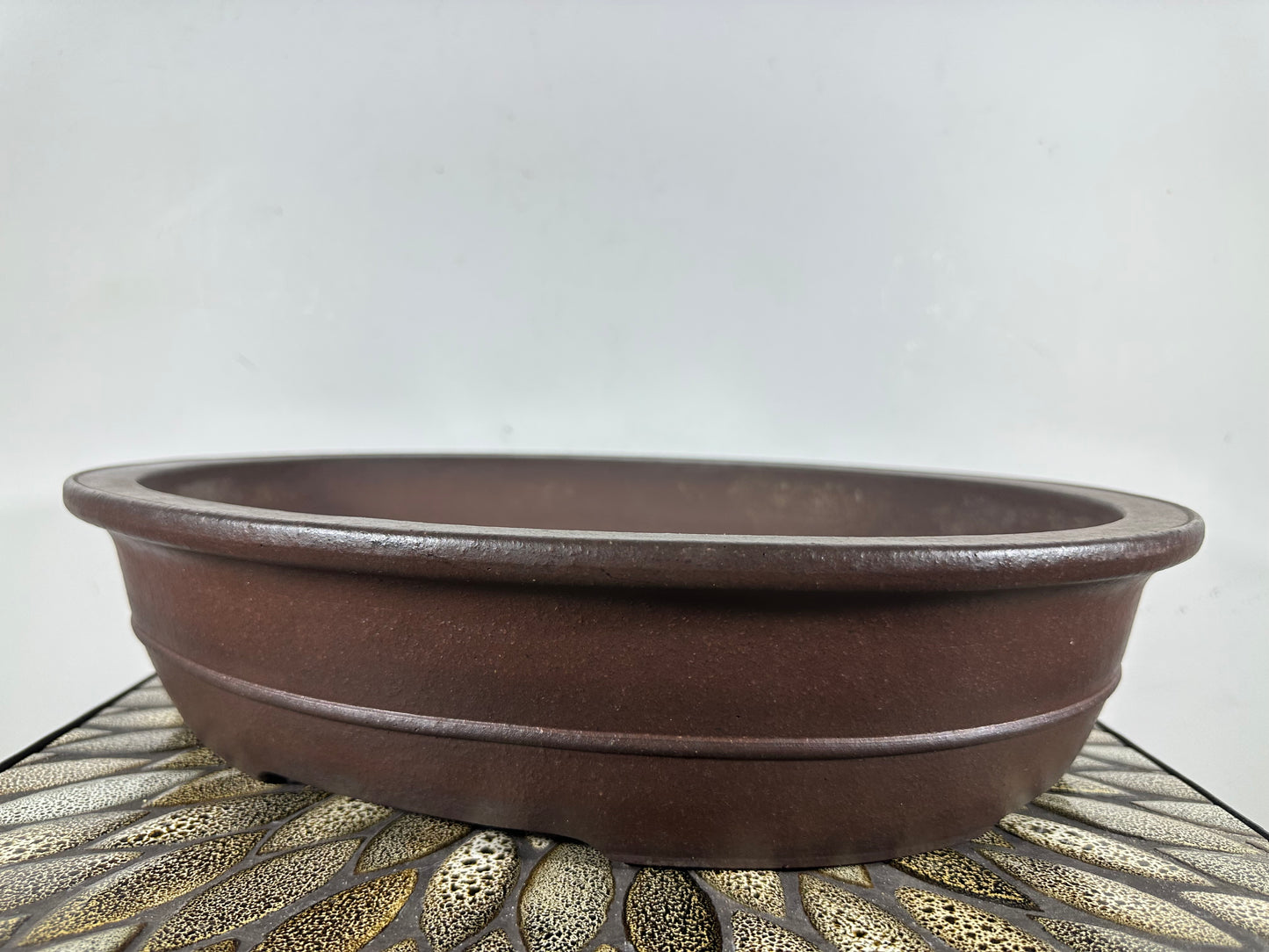 Preowned Japanese Tokoname Unglazed Oval Bonsai Pot Yamaaki - 17” By 14”