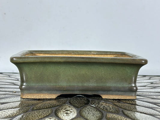 Preowned Japanese Tokoname Glazed Rectangular Bonsai Pot Hatutori with patina - 6.25” By 5”