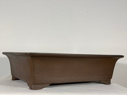 Preowned Japanese Tokoname Unglazed Rectangular Bonsai Pot Yuuji Nakano - 14.5” By 11.75”