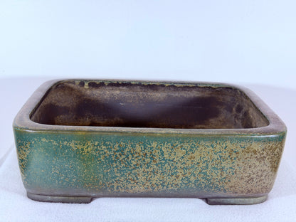 Preowned Japanese Tokoname Glazed Rectangular Bonsai Pot Aiba Koyo - 13” By 10”