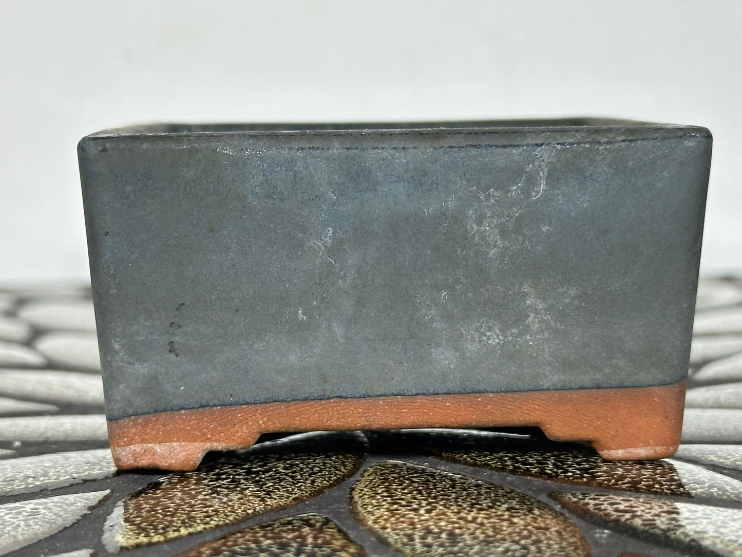 Preowned Japanese Tokoname Glazed Square Bonsai Pot with Stamp - 3.35” By 1 5/8”