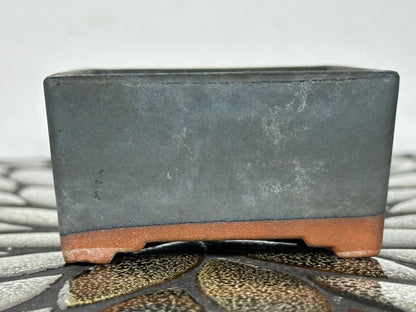 Preowned Japanese Tokoname Glazed Square Bonsai Pot with Stamp - 3.35” By 1 5/8”