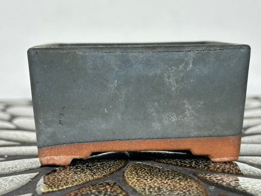 Preowned Japanese Tokoname Glazed Square Bonsai Pot with Stamp - 3.35” By 1 5/8”